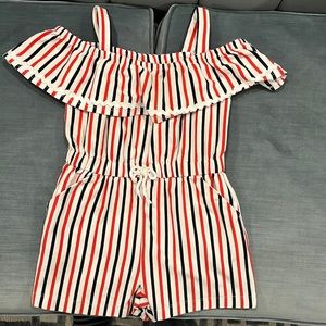 Janie and Jack red white and blue romper with pockets size 3